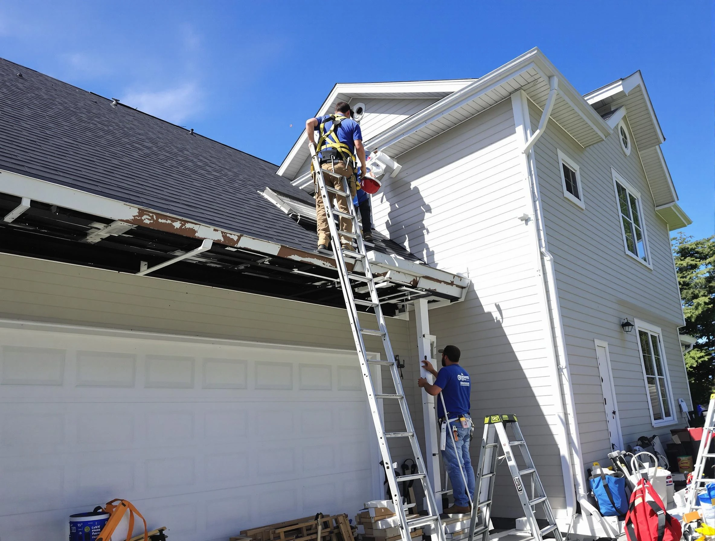 Newly replaced gutters by Berea Roofing Company in Berea, OH